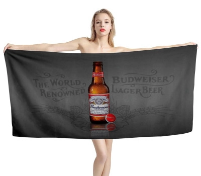 Budweiser Bottle Gray Beach Towel