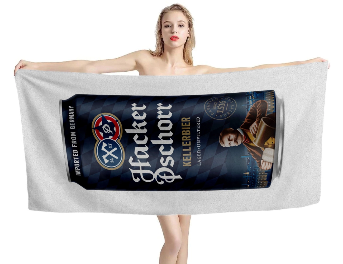 Hacker Pschorr KellerBier Can White Beach Towel, BIER--TOWEL-3