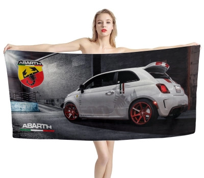 Fiat 500 Abarth White Car Beach Towel
