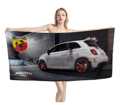 Fiat 500 Abarth White Car Beach Towel