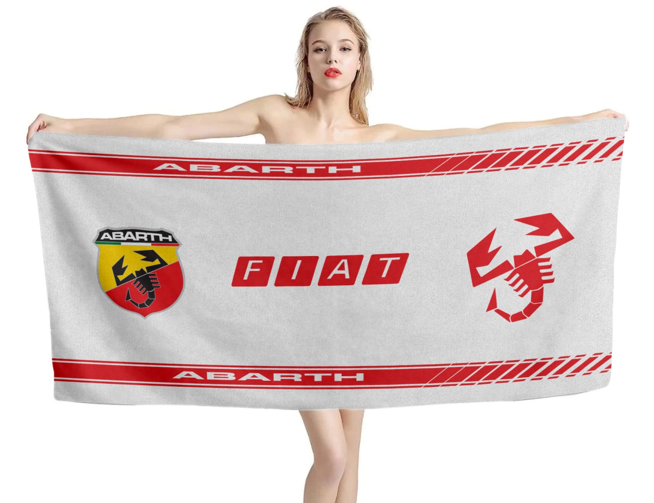 Fiat Abarth Logo Weiß Strandtücher, FIAT--07