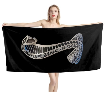 Ford Mustang Shelby GT 500 Logo Black Beach Towel