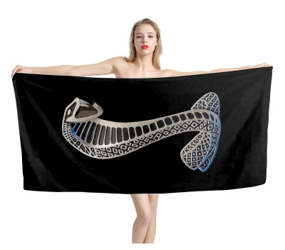 Ford Mustang Shelby GT 500 Logo Black Beach Towel