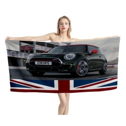 Mini Cooper Black Car Beach Towel