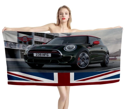 Mini Cooper Black Car Beach Towel