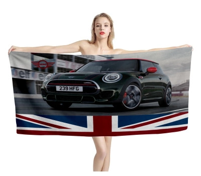 Mini Cooper Black Car Beach Towel