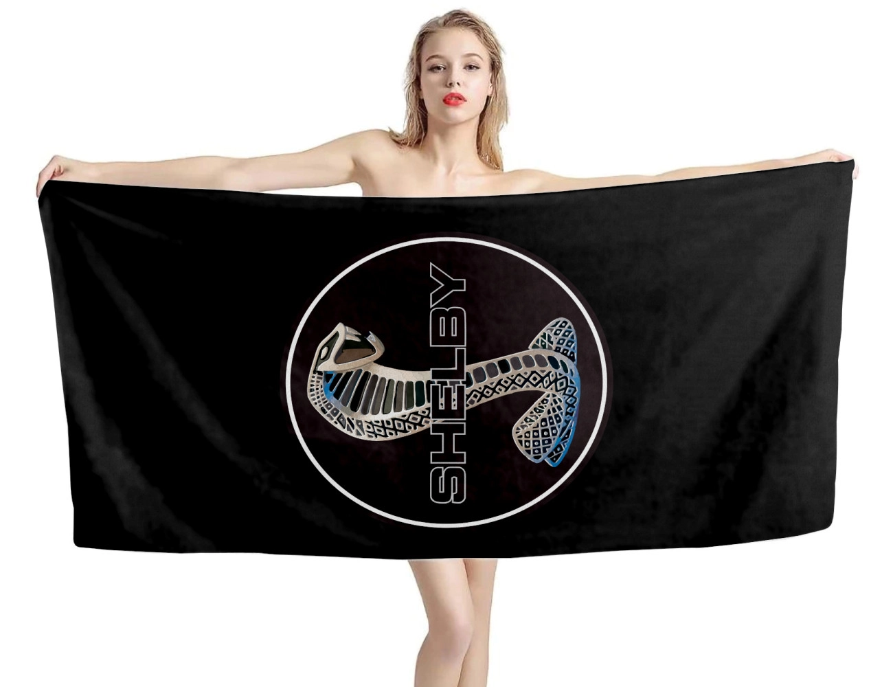 Mustang Shelby Logo Black Beach Towel, FORD--10