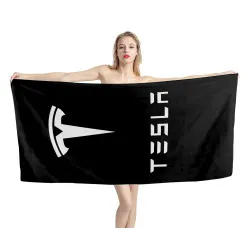 Tesla Logo Black Beach Towel