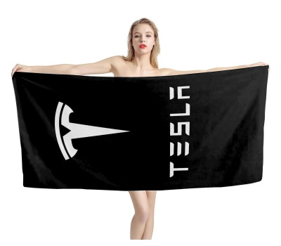Tesla Logo Black Beach Towel