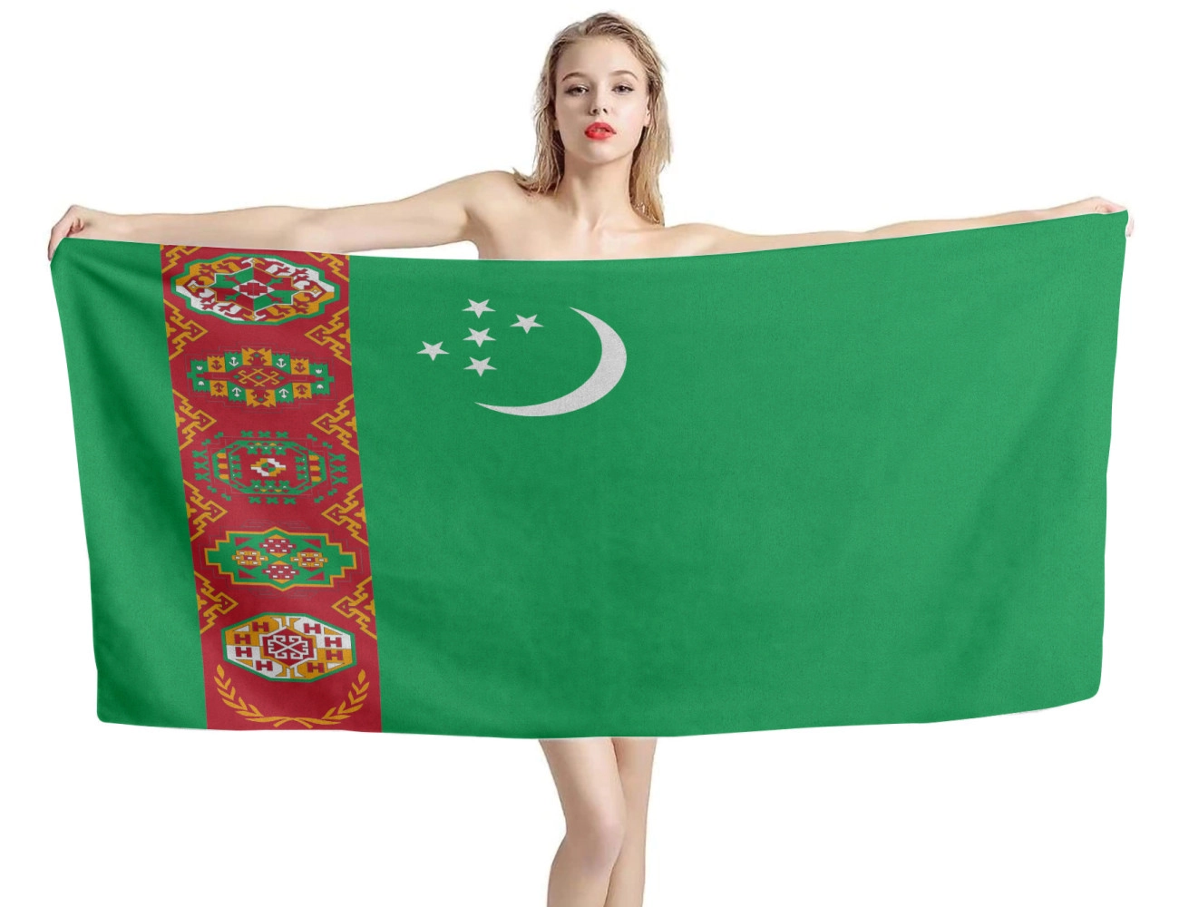 Turkmenistan Flag Beach Towel