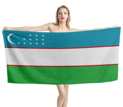 Uzbekistan Flag Beach Towel
