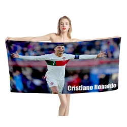 Cristiano Ronaldo Portugal White Football Team EURO 2024 Beach Towel