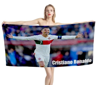 Cristiano Ronaldo Portugal White Football Team EURO 2024 Beach Towel