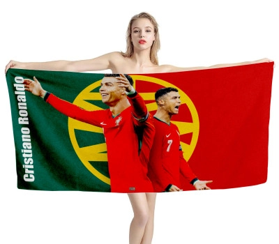Cristiano Ronaldo Portugal National Football Team Flag Beach Towel