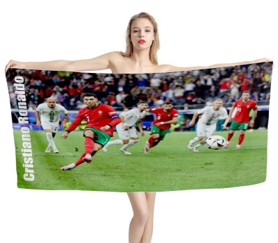 Cristiano Ronaldo is focus of penalty Portugal Team 2024 Euro Beach Towel