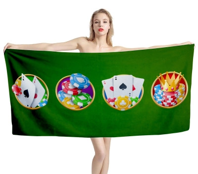 Gamble casino poker card and chip roulette Beach Towel