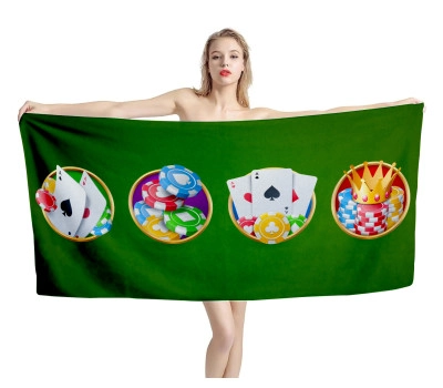 Gamble casino poker card and chip roulette Beach Towel