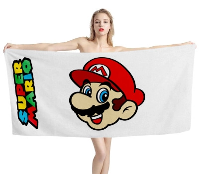 Super Mario Head White Beach Towel