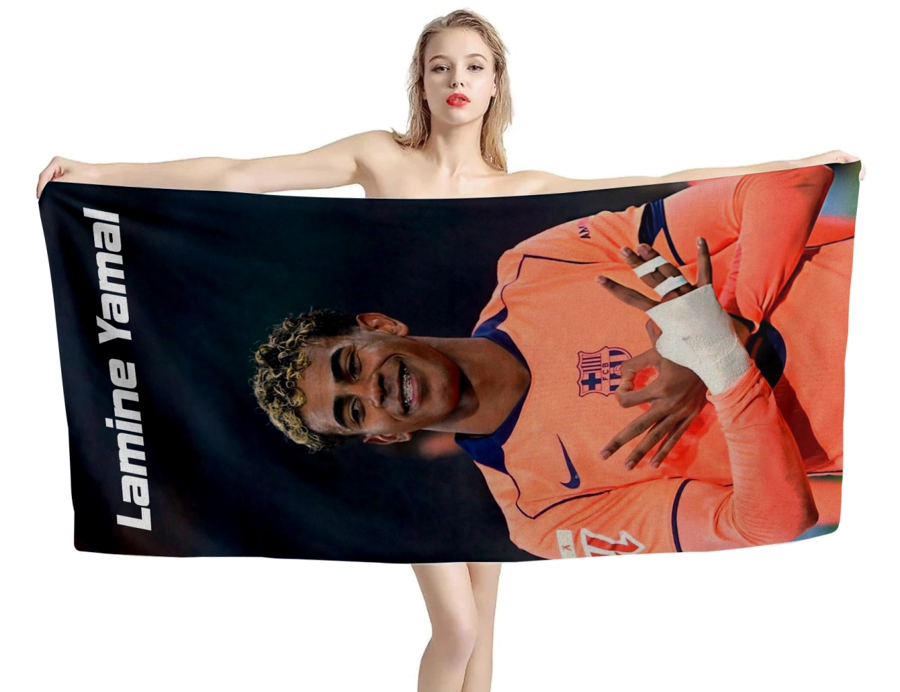 Lamine Yamal FC Barcelona beach towel premium quality for football fans
