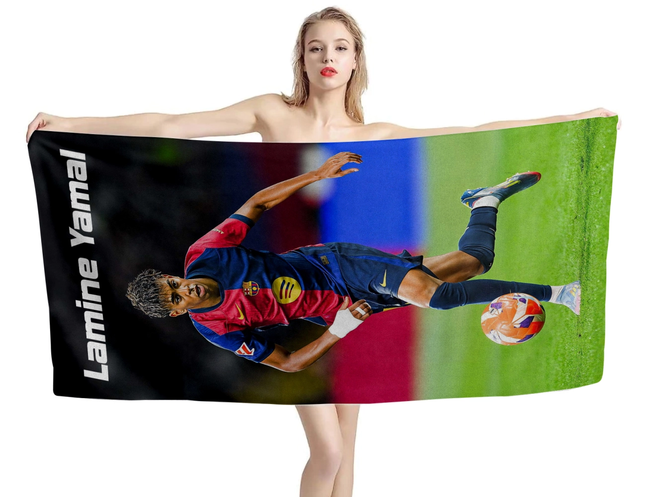 Lamine Yamal FC Barcelona football beach towel for fans